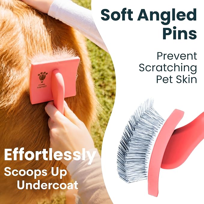 Premium Slicker Brush for Dogs - Long Pin for Poodles, Doodles & Long Haired Dogs, Deshedding & Dematting Tool, Slicker Dog Brushes for Grooming (Coral, Curved Large)