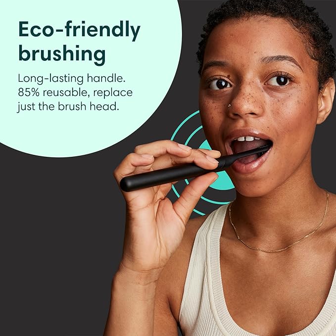 Quip Rechargeable Smart Sonic Toothbrush for Adults - Timed Electric Toothbrush with Bluetooth & Rewards App - Replaceable Brush Head, Soft Bristles, Metal Handle - Travel Toothbrush - All-Black