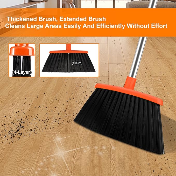 Broom with Dustpan Set & Mini Hand Brush Set, 51" Long Handle Upright Cleaning Combo with Self-Cleaning Teeth for Home Kitchen Pet Hair