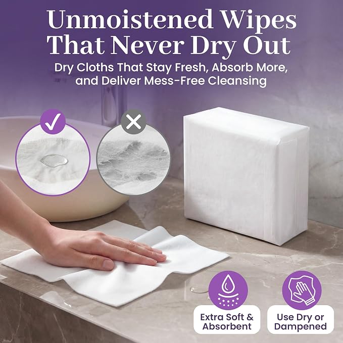 Disposable Dry Wipes, 100 Pack – Ultra Soft Non-Moistened Cleansing Cloths for Adults, Incontinence, Baby Care, Makeup Removal – 9.5" x 13.5" - Hospital Grade, Durable – by ProHeal