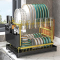 Dish Drying Rack Gold, Multifunctional Dish Racks for Kitchen Counter | with Drainboard 2 Tier Dish Drainer Large Capacity for Knifes/Cup/Cutting Board
