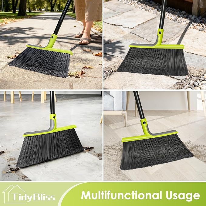 TidyBliss 4 Packs Outdoor Broom Heavy Duty, 56 inches Tall Commercial Soft Bristle Angle Brush for Sweeping Outside Patio Garden Porch Deck Shop Restaurant Garage House Lobby Hardwood Floors (Green)