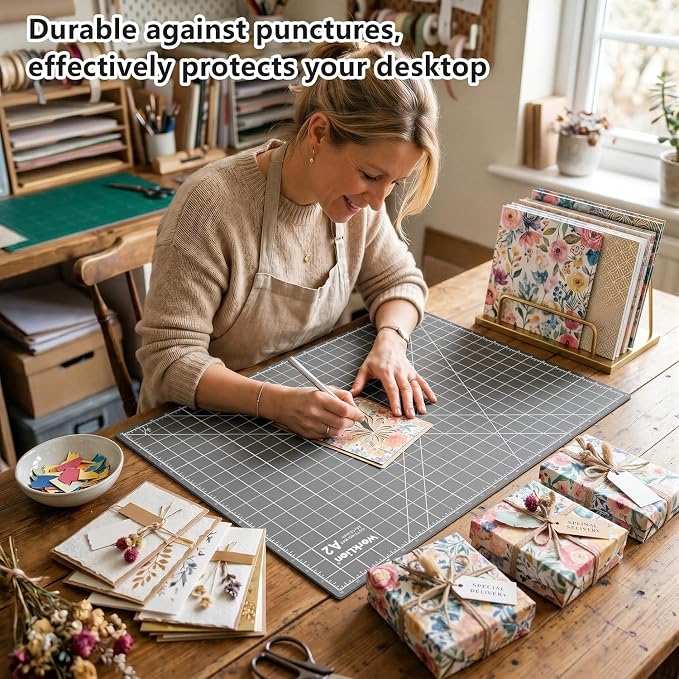 Cutting Mat for Sewing: 24''x18'' Double-Sided Sewing Cutting Mat, 5-Ply Rotary Cutting Board for Sewing, Quilting & Crafts, Grey/Black