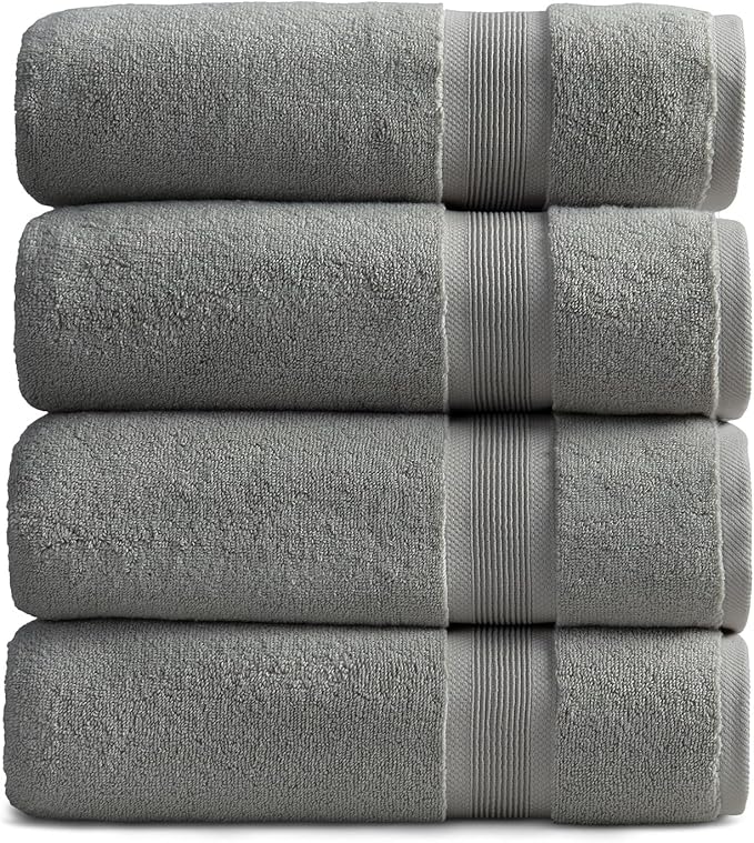 Springtree Home Luxury Bamboo Rayon Bath Towel Set | 4-Pack | Carbon Grey | 35% Bamboo Rayon - 65% Zero Twist Cotton | Absorbent Quick-Dry Towels for Bathroom | Ultra Soft | OEKO-TEX Standard 100