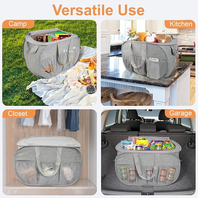 2 Pack Collapsible Laundry Baskets with Lid, Foldable Laundry Basket with Pockets, Pop Up Hamper with Dual Handles, 99L Sturdy Hampers for Clothes, Groceries, Supplies, Tools, Grey