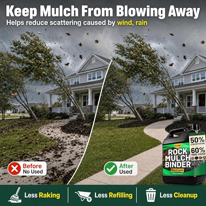 Teexpert Rock Glue for Landscaping: 170OZ Water-Based Formula Mulch Binder for Rocks & Mulch Gravel Pebbles, 100% Permeable Safe for Kids Plants Pets Fast-Drying Easy to Use for Holds 12 Months