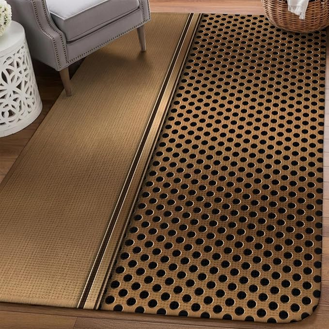 Brown Metal Hole Washable Area Rugs for Living Room Bedroom, Large Non Slip Indoor Floor Carpet Absorbent Low Pile Modern Copper Net Eye Hole Pattern Door Mat Rugs for Bathroom Entryway 63"x90.6"