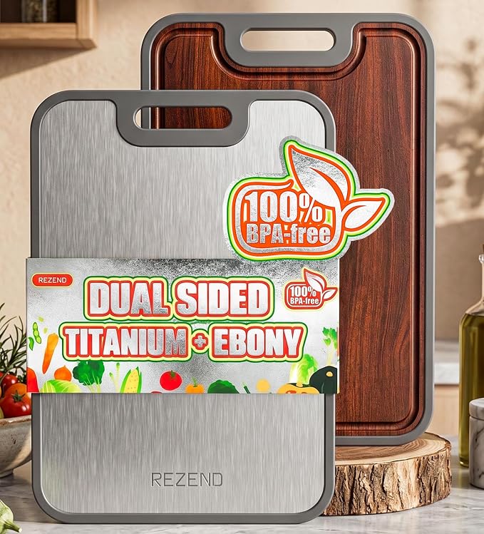 Titanium Cutting Boards for Kitchen, Ebony Wood Cutting Board BPA-Free, Large(15.8"x11") Dual-Sided Non Toxic Chopping Board for Hygienic Food Prep, Knife-Friendly, with Juice Groove