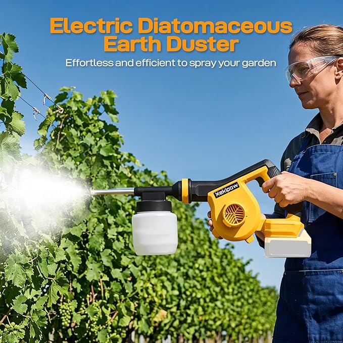 Electric Diatomaceous Earth Duster Compatible for DeWalt 20V/60V Battery, Garden Dust Applicator with 800mL Capacity｜Variable Speed, 3 in 1 Diatomaceous Earth Spray/Blower/Vacuum Cleaner (NO Battery)