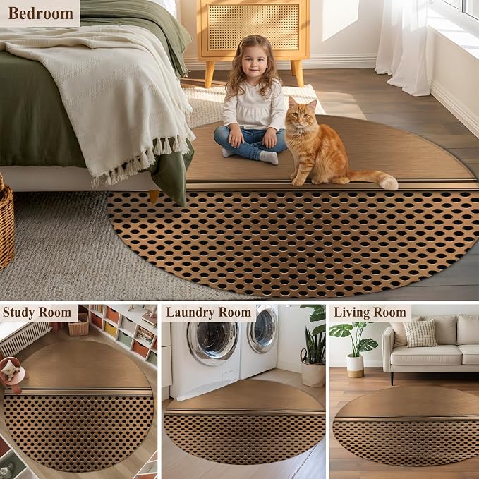 6 Ft Round Rug for Living Room, Brown Metal Hole Indoor Accent Rugs for Apartment, Modern Copper Net Eye Hole Pattern Decorative Circle Carpet Washable Low Pile Non Slip, Soft Rug for Bedroom