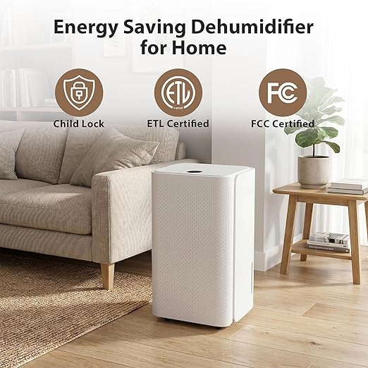 30Pints Dehumidifier with Drain Hose, 2,000 Sq.Ft Dehumidifier for Basement, 2L/0.53 Gallon Tank, Energy Star Cert. 38dB, Humidity Display Ring, Humidity Remover for Home, Bedroom & Bathroom