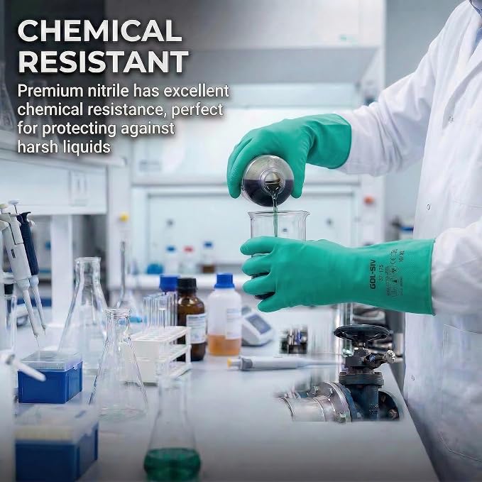 18mil Nitrile Chemical Gloves, EN374 Type A, 12 Pairs, XL | Heavy duty puncture resistant work gloves for automotive, painting & industrial use.