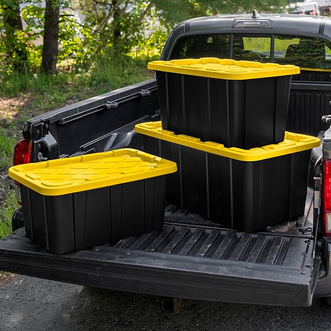 Sterilite 16-Pack Industrial Tote, Plastic Storage Container Bins with Lids, 38 Gallon - Heavy-Duty Organizing Containers for Closet, Bathroom, and Office