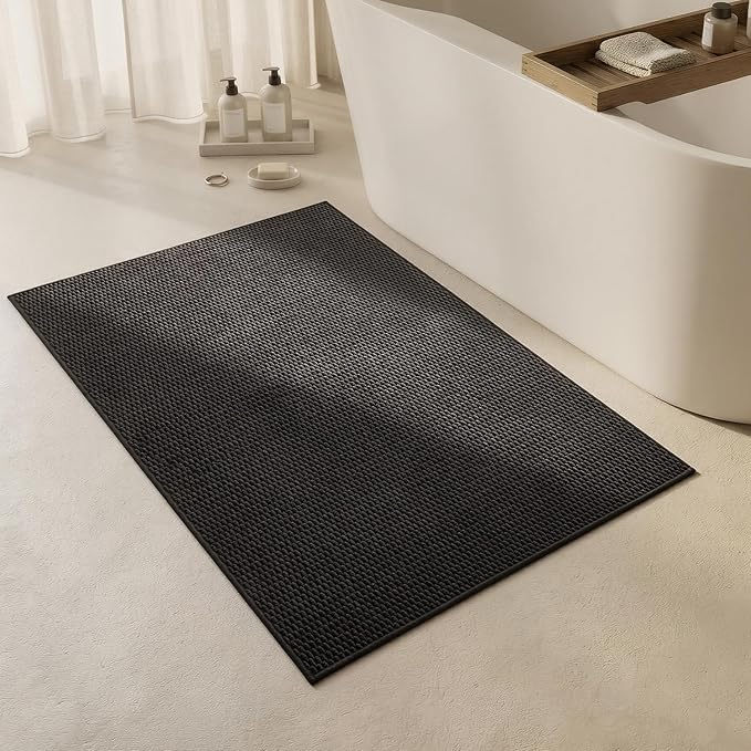 Triohero Large Bathroom Rugs Non Slip Washable Bath Rugs Super Absorbent Bathroom Rug Thin Quick Dry Low Pile Bath Mats, Black 36"x48"