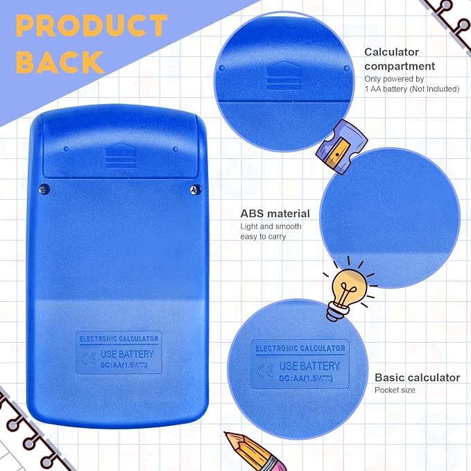 36 Packs Pocket Size Mini Blue Calculator Basic Calculators for Handheld Angled Students 8 Digit Display Solar Battery Dual Power Small Calculator for Students Kids Home Office