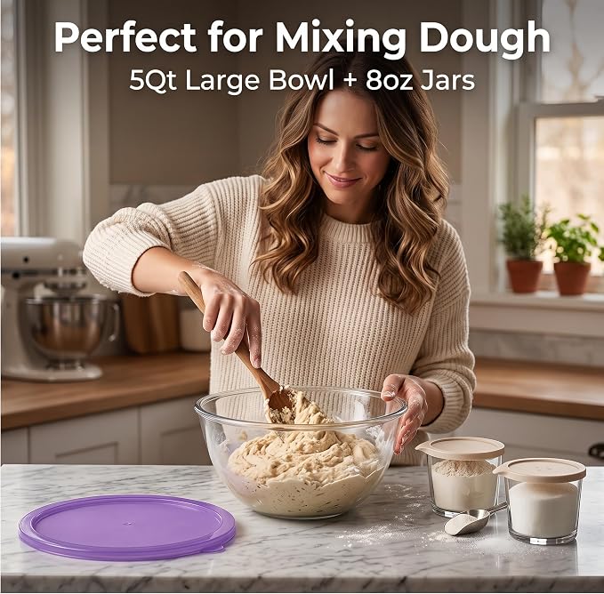 5 Quart Large Glass Mixing Bowl, Clear Large Salad Bowls Glass Big Mixing Bowls for Kitchen Storage