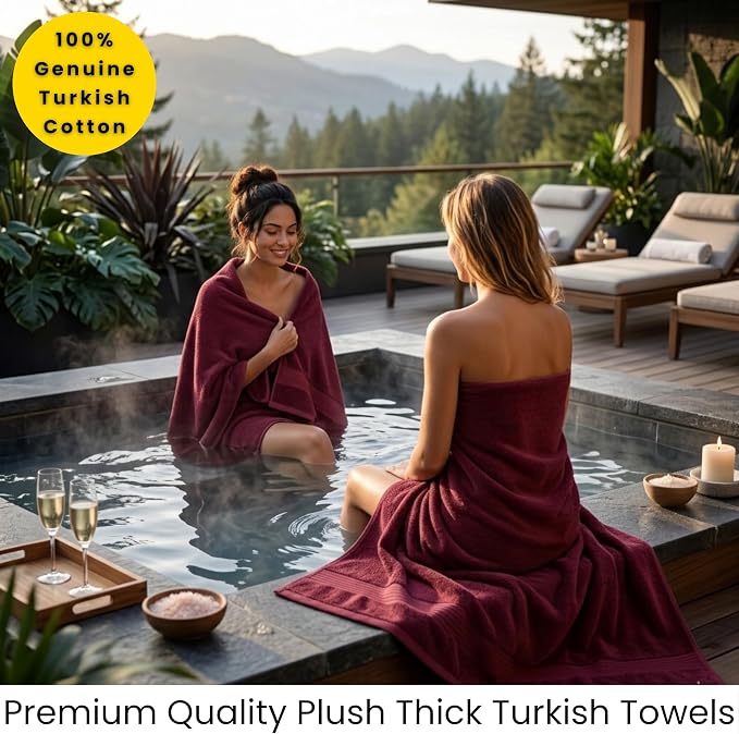 SALBAKOS 2-Piece 100% Turkish Cotton Bath Towels, Extra-Large 35x70, Wine | Oversized Bath Sheet Towel for Bathroom & Beach, Thick, Super Soft, Highly Absorbent, Premium Hotel Quality, Made in Turkey