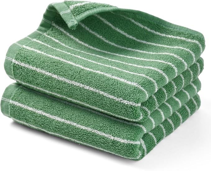 Jacquotha Hand Towels for Bathroom Green Striped - 2-Piece | Premium Quick Drying Towels for Kitchen Spa Workout, Stylish Compact for Hand Face Hair, 14” x 29”