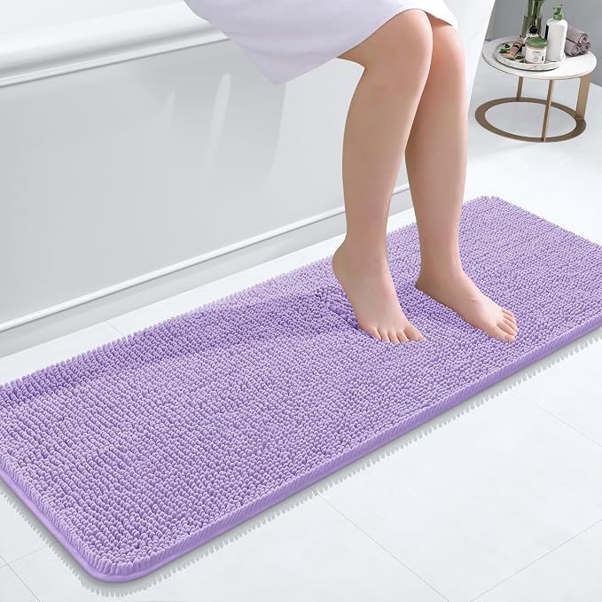 OLANLY Bathroom Runner Rugs 47x17, Soft Absorbent Chenille Bath Rugs, Rubber Backing Quick Dry, Machine Washable Long Bath Mats for Bathroom Floor, Tub and Shower, Home Decor Accessories, Lavender