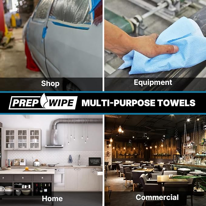 Lauco Prep Wipe Lint-Free Towels – Heavy Duty Nonwoven Cleaning Cloths for Automotive, Industrial & Household Use, Disposable Shop Rags, 300 Pack, 9 x 17 Inch Blue