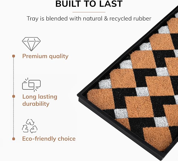 Anji Mountain Heavy Duty Waterproof Rubber Shoe Storage Mat Organizer/Boot Storage Tray Multi Use for Entryway with Coir, Tan and Ivory Insert, Fits 2 Pair (24.5" Wide)