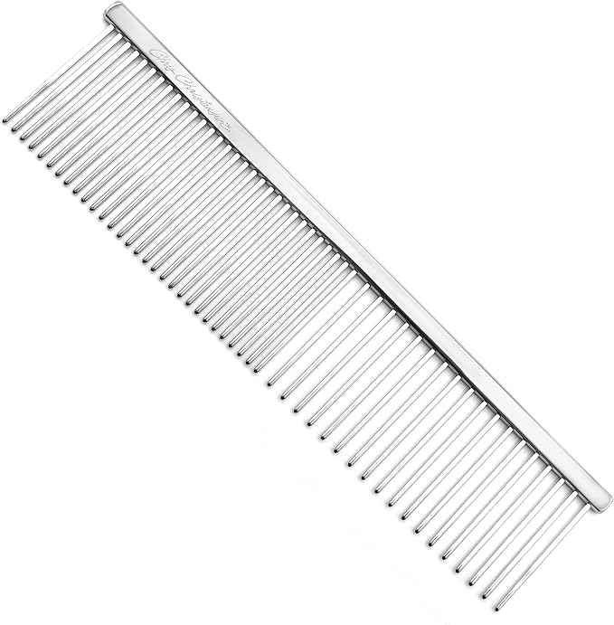 Chris Christensen 005 7.5 inch Fine/Coarse Long Tooth Greyhound-Style Butter Comb, Groom Like a Professional, Rounded Corners Prevent Friction and Breakage, Solid Brass Spin with Steel Teeth, Chrome