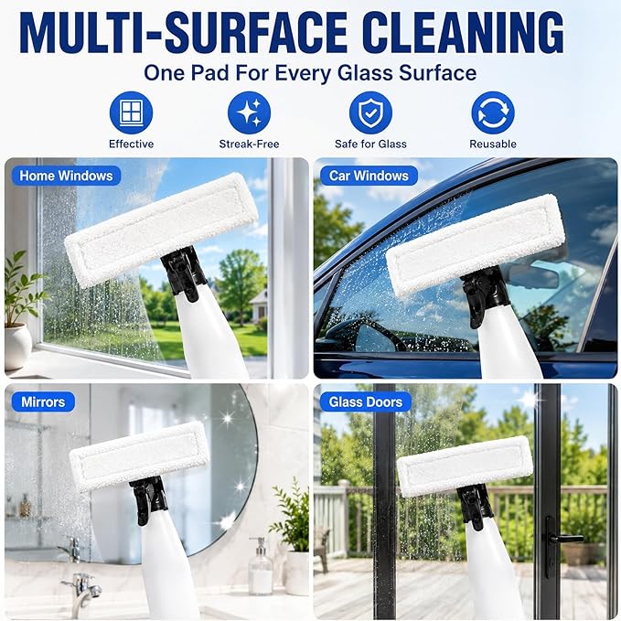 Microfiber Window Cleaning Refill Replacement - 4 Pack Reusable Pads, Compatible with Window Vacuum Squeegee Cordless, Multi-Purpose Scrubbing Tool Refill for Window Glass Cleaning Tools (White Cloth)