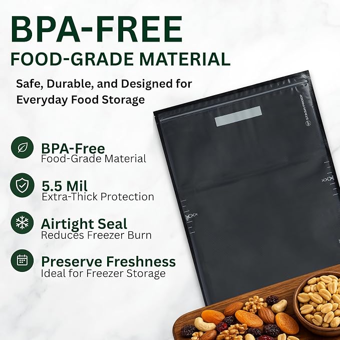 Resealable Vacuum Seal Zipper Bags 15" x 20" (50 Count) 5.5 Mil (Black & Clear) BPA Free Heavy-Duty Commercial Grade Reclosable Storage Bag, Sous Vide, Meal Prep, Freezer Storage & Food Preservation