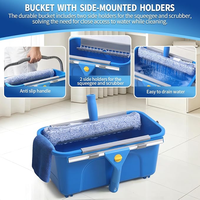 Creatyi 11PCS Window Cleaning Kit Washing Tool, Bucket 3 Gallon, 76 inch Long Handle Window Squeegee and Microfiber Scrubber,Equipped with Replaceable Squeegee and Scrubber for Home Business Use