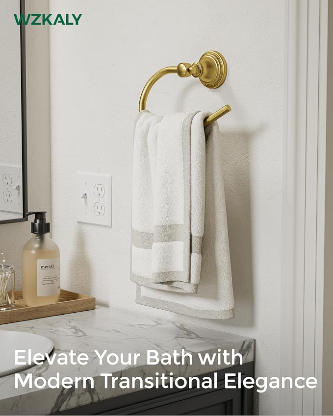 Gold Towel Ring for Bathroom, Stainless Steel Hand Towel Holder Wall Mounted, Brushed Finish Towel Holder Heavy Duty Towel Hanger for Bath