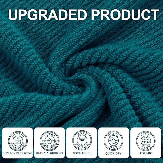 VOOVA & MOVAS Hand Towels 4PC, 100% Cotton, 18x28 in, Deep Turquoise | Thick, Quick Dry, Soft, Absorbent, Bathroom Essentials, Perfect For Shower, Spa, Daily Household