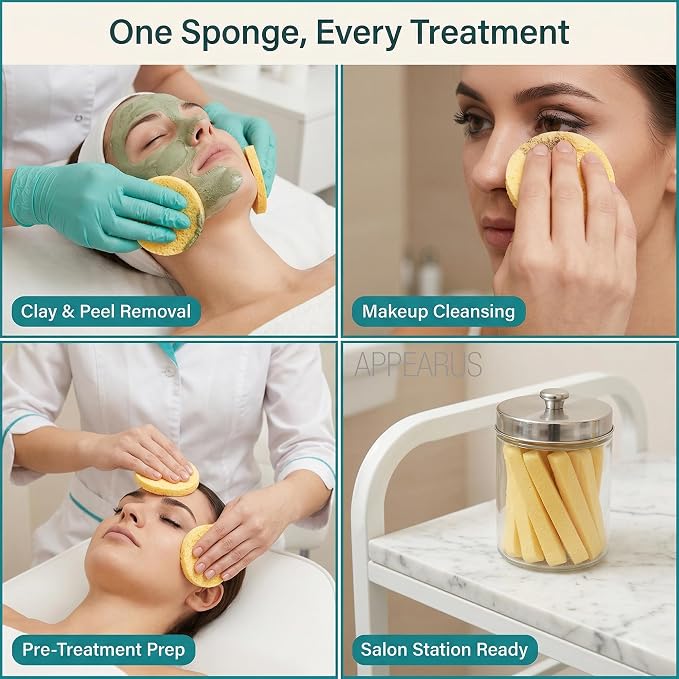 Appearus Compressed PVA Facial Sponge Sticks, 60 Count, Professional Cleansing Sponges for Estheticians, Mask Removal and Skin Prep | Polyvinyl alcohol foam sticks expand when wet. Designed for cleansing and mask removal by estheticians and salons