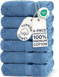 Chakir Turkish Linens 6 Piece Washcloth Set, 100% Cotton Turkish Washcloths for Bathroom, Luxury Soft Absorbent Face Towels, 13 x 13 Inches, Wedgewood