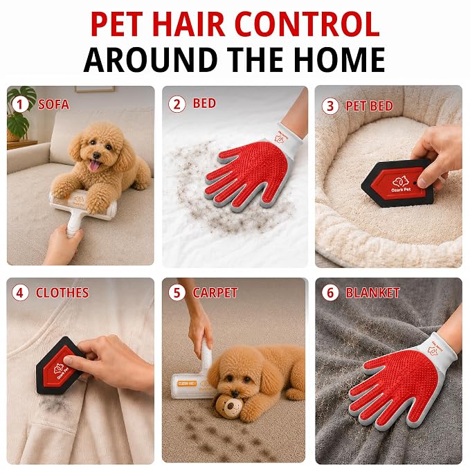 Grooming Brush for Dog/Cat with 2 Sided Grooming Brush for De-Shedding, De-Matting Reduces Shedding up to 95%, Great Short to Long Hair Small Large (Red, Combo 4-in1 Small)