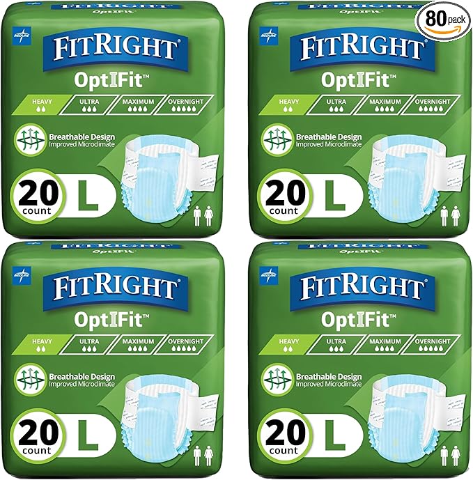FitRight Adult Incontinence Briefs with Tabs, Moderate Absorbency, Large, 44" to 56", 80 Count