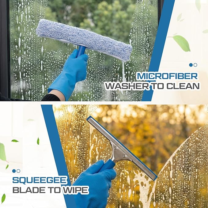 2 Set 14 Pcs Professional Window Cleaning Kit, 3 Gallon Bucket, 14" Squeegee, 14" Microfiber Scrubber, Cloth, Window Washing Equipment Cleaner Tool for Outdoor Commercial Household, Home, Car