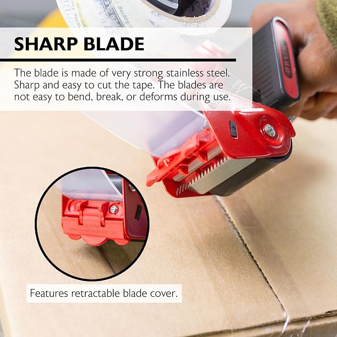 BAZIC Products Packaging Tape Dispenser Gun with 2 Clear Tape Rolls, 3-Pack | steel cutting blade for box sealing