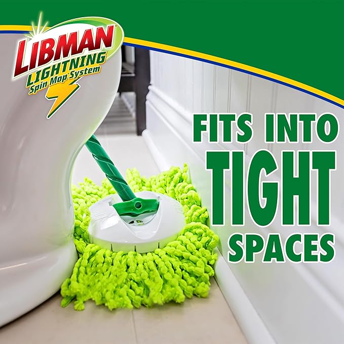 Libman Lightning Spin Mop System | Mop and Bucket with Wringer Set | Spin Mop | Mops for Floor Cleaning | Hardwood Floor Mop | 1 Total Mop Head Included