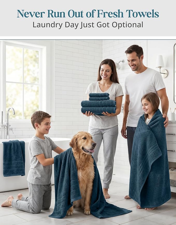 Casa Platino Bath Towel Set Quick Dry 100% Cotton 18 Piece - Steel Blue | Cotton Towels - Classic Terry Weave, Densely Woven, Coordinated Colors, Dobby Border Accent, OEKO-TEX Certified
