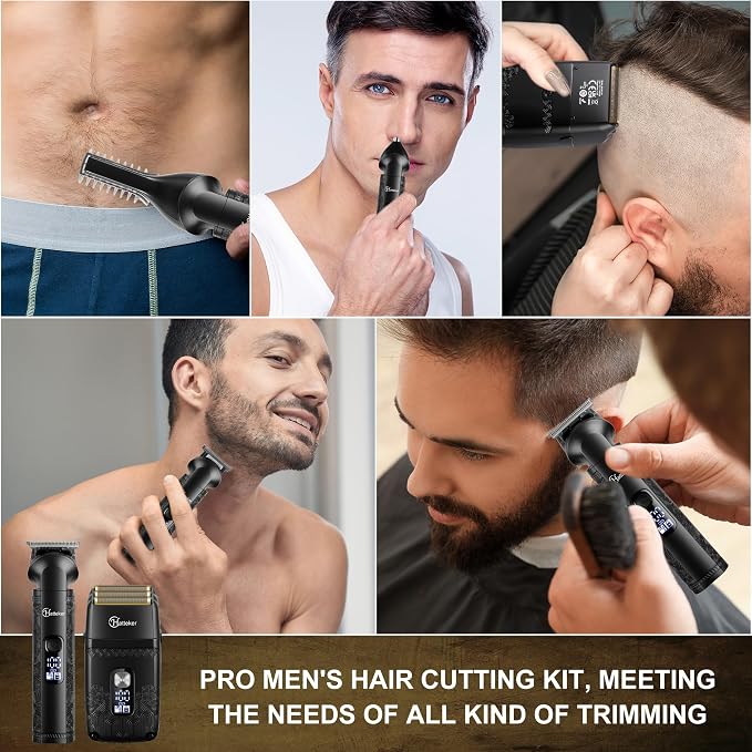 Hatteker Professional Hair Clipper Electric Razor Foil Shavers for Men Body Nose Ear Hair Grooming Kit with Triple Blades Cordless Waterproof