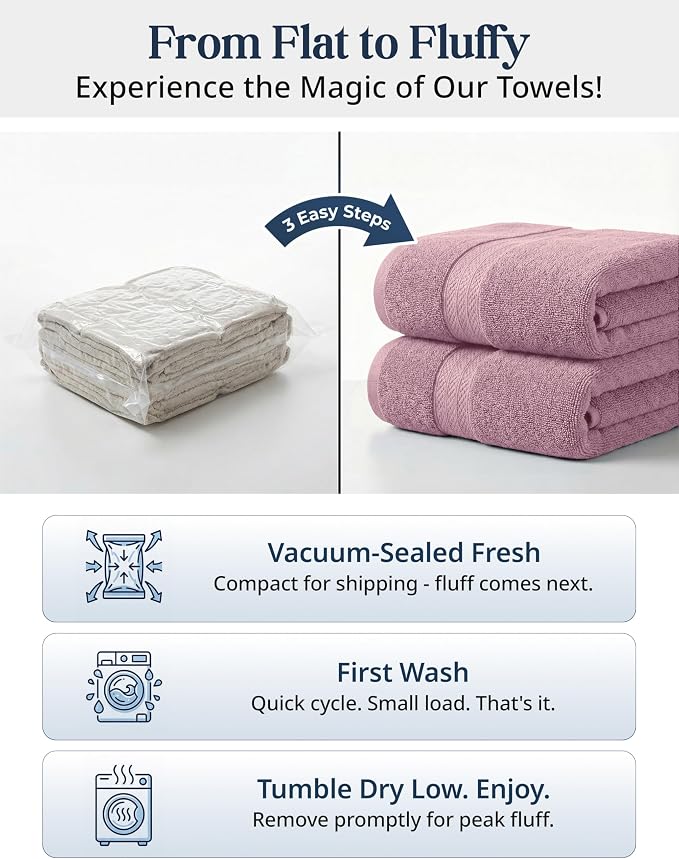 LANE LINEN Large Bath Towel Set Absorbent Quick Dry 6 Piece - Wishful Mauve | Cotton Towels - Fade-Resistant Color, Classic Terry Weave, Densely Woven, Coordinated Colors, Dobby Border Accent