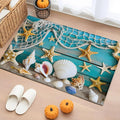 Entryway Rug 2 x 3 Ft, Beach Starfish Indoor Floor Mat for Hallway/Kitchen, Ocean Conch Fishing Net Blue Wood Grain Non Slip Low Pile Bathroom Rugs for Office/Living Room/Home Decor, Small