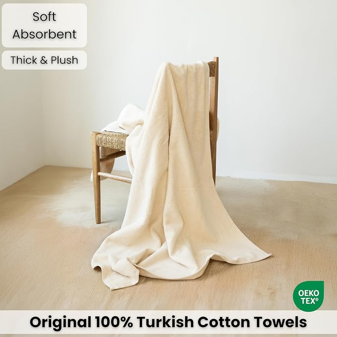 SALBAKOS Luxury 100% Turkish Cotton Bath Sheet 40x80 in (1-Piece, Ivory) | Extra Large Jumbo Oversized Bathroom and Beach Towel, Super Soft Highly Absorbent Thick Premium Hotel Quality, Made in Turkey