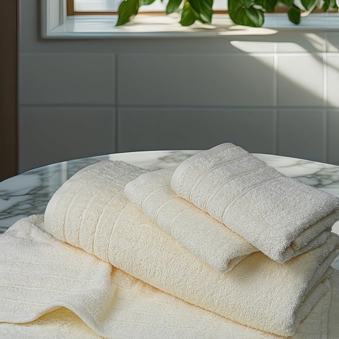 Tens Towels 8 Piece Towel Set, 2 XL Bath, 2 Hand, 4 Washcloth, Cream | 100% Cotton, Lighter Weight, Quicker to Dry, Super Absorbent, Perfect for Bathroom