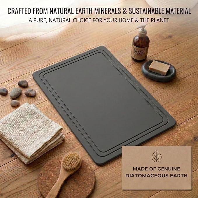 Stone Bath Mat – Diatomaceous Earth Quick Drying Non-Slip Bathroom Mat – Absorbent Diatomite Shower Mat, Durable & Easy to Clean, Modern, 23.6" x 15.3", (Slate Grey - Linea)