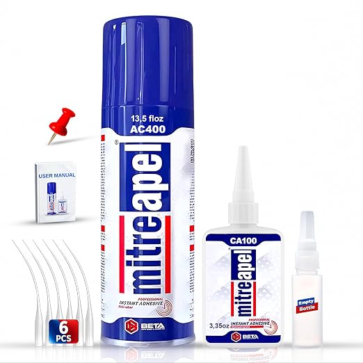 MITREAPEL CA Glue with Activator Kit (3.5oz+13.5fl oz) Instant Bond Professional Cyanoacrylate Adhesive and Super Glue Accelerator for Woodworking with Extra Caps&Microtips, DIY&Craft, Plastic, Repair