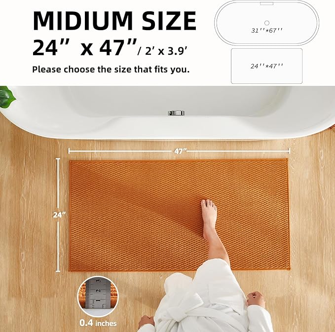 TYUU Bathroom Rugs Non Slip Washable, Super Absorbent Thin Bath Mat Quick Dry Low Pile Bathroom Rug, Orange 24"x47"