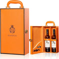 Wine Box with 2 Bottle Leatherette Top Handle Premium Wine Carrier Case Orange
