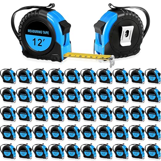 Copkim 50 Pieces Tape Measure Retractable and Easy Read with Fractions Marked Easy Read Basics Self Locking Measuring Tape Bulk for Engineer Contractors(12 Ft,Blue)