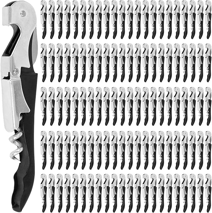 110 Pack Waiter Corkscrew Wine Openers Black Heavy Duty Hinges All in One Double Hinged Tools for Bartenders Servers Sommelier